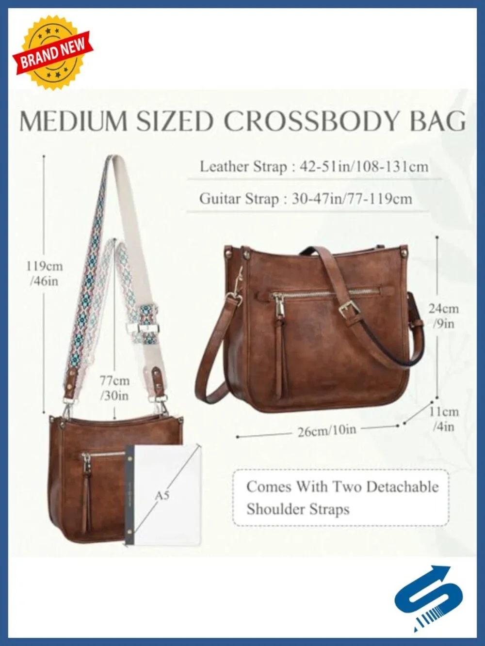 Vegan Leather Hobo Crossbody Bag with Guitar Strap